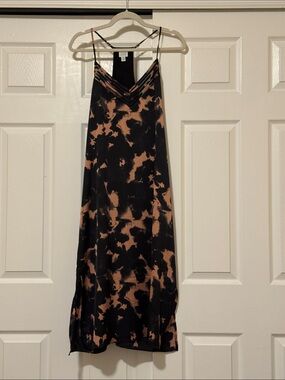 Slip Maxi Dress in Black and Tan Tie-Dye
